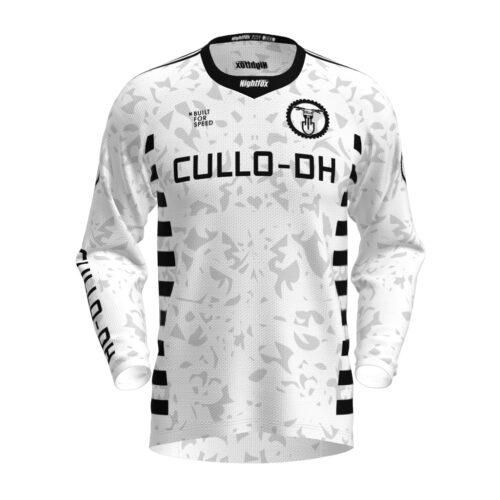 Cullo-DH team jersey design, featuring a sleek white base with bold black details and lettering.